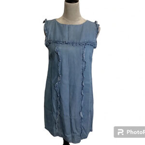 ZARA SZ SM blue shift dress ruffles country chic beachy  boho lightweigh…